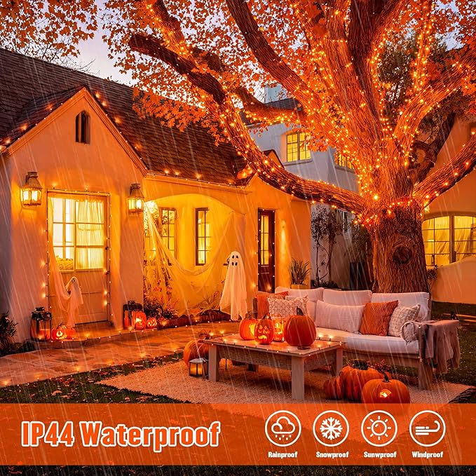 JMEXSUSS 2 Pack Solar String Lights Outdoor Waterproof Total 66 FT 200 LED Solar Christmas Lights Outdoor Twinkle Light for Christmas Tree Outside Garden Yard Xmas Decor Orange