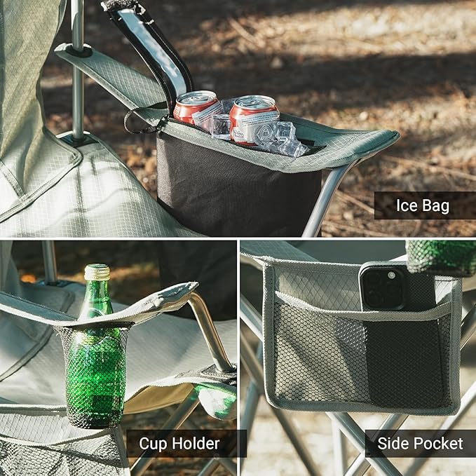 Camping Folding Chair Outdoor Lawn Portable Lightweight Camp Folding Chairs for Adult Outside with Cup Holder Cooler Pouch &amp Side Pocket for Camping Beach Fishing Sports or Tailgating Events