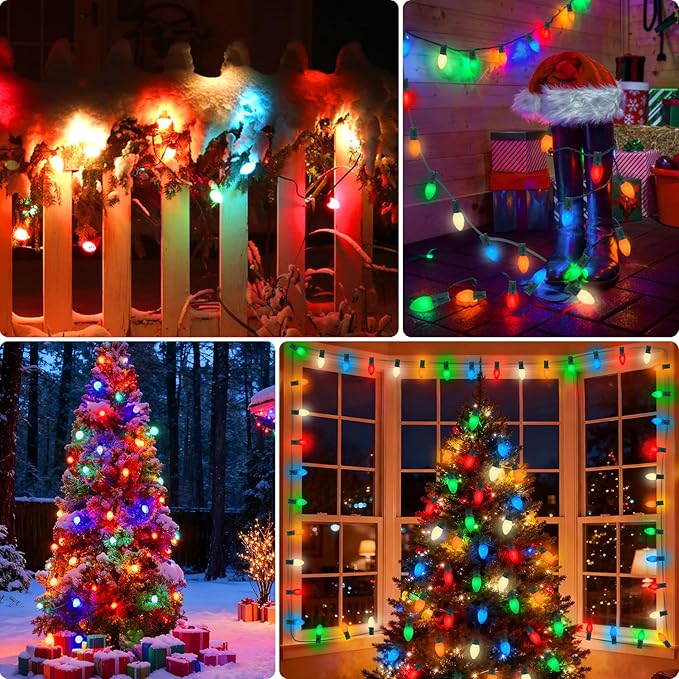 Christmas Decorations - 50 Feet C7 Vintage Christmas Lights Multicolor Christmas Tree Lights Outdoor Christmas String Lights with 50+5 Pack Bulbs for Christmas Tree Home Patio Yard Decor E12 Base