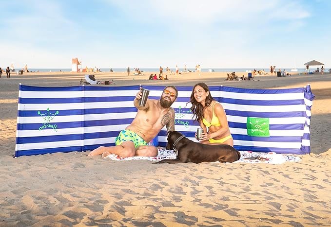 Premium 20 ft Beach Windscreen Privacy Screen Wind Blocker - Original Nautical Free Rubber Mallet and Carry Bag Included