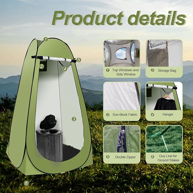Camping Toilet Kit with Pop Up Privacy Tent X Large Portable Folding Toilet Potty for Adults Outdoor Camp Shower TentsChanging Room with Carry Bag