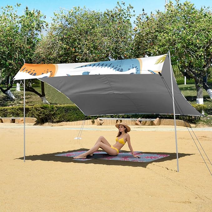 Dinosaur Seamless Pattern Camping Sun Shelter Beach Tent Portable Beach Sun Shade Outdoor Canopy for Camping Trips Fishing Picnic