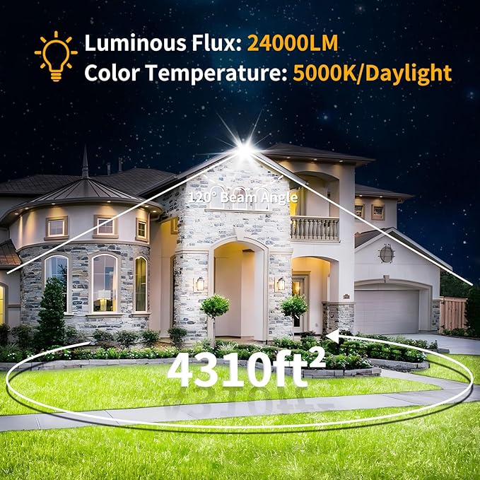 200W LED Flood Light Outdoor with 6ft Plug 24000LM Brighter Exterior Security Lights 5000K Daylight LED Work Light IP66 Waterproof for Yard Garage Stadium Lawn 2 Pack