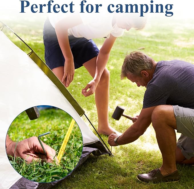 MIVIDE 100 Pack 8.26 inch Tent Stakes Galvanized Steel Metal Tent Stakes Pegs Garden Stakes Edging Fence Hooks Pegs for Camping Shelters Tarp Canopies Christmas Decoration Stakes