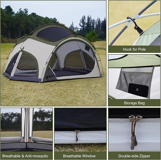 Vidalido 3-4 Person Camping Tent with 2 Large Mesh Door 4 Mesh Window Family Tents Double Layer Waterproof Portable Easy Setup Camp Tent Canvas Dome Tents for Camping Outdoor Hiking and Backpacking