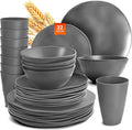 Teivio 32-Piece Kitchen Plastic Wheat Straw Dinnerware Set Service for 8 Dinner Plates Dessert PlateCereal BowlsCups Unbreakable Plastic Outdoor Camping DishesIrregular Deep Gray