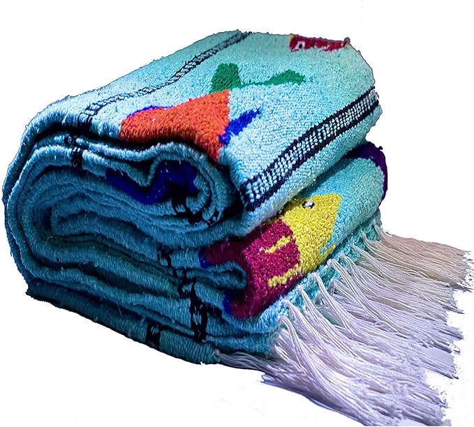 Serape Mexican Blanket Yoga Mat Camping Blanket Beach Blanket Picnic Blanket Handmade Woven Throw Blanket Home Decor Car Blanket (Fish) (Ice)