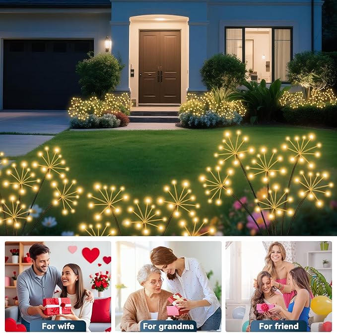 Solar Garden Lights 6 Pack Waterproof Swaying Starburst Light Solar Outdoor Lights for Yard Patio Walkway Pathway Party Wedding Decoration Unique Gifts for Women Warm White