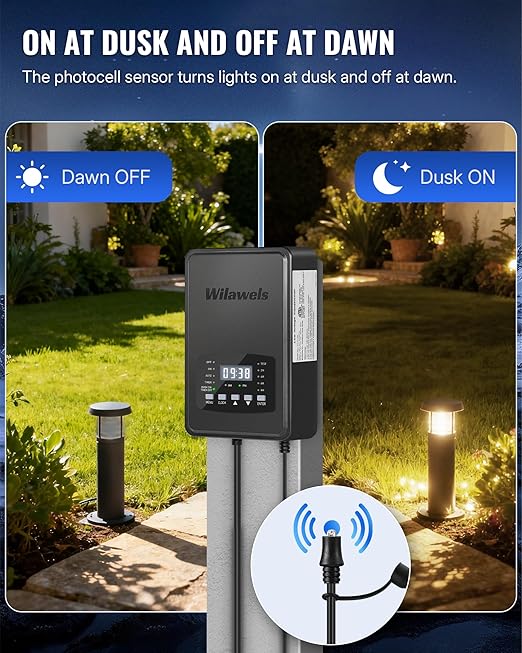 500W Low Voltage Landscape Transformer Weatherproof Outdoor Low Voltage Transformer 120V AC to 12/14V AC Landscape Lighting Transformer with Timer and Photocell Sensor ETL Listed D14LT06