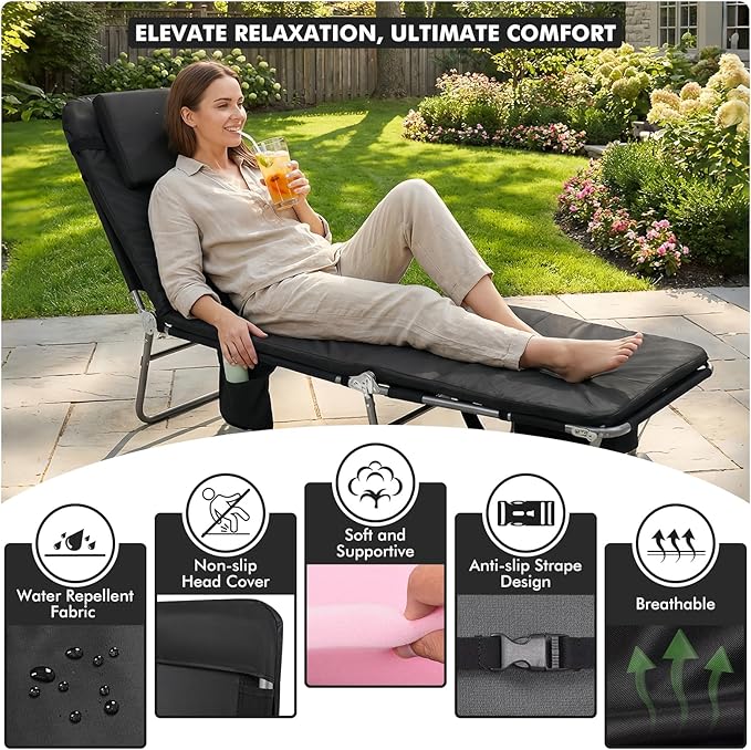 3 in 1 Women Comfort Backpack Tanning Beach Chair with Face Hole &amp Cushion | Portable Folding Lounge Sun Chair for Adults Outside Reading Sunbathing Poolside | Reclining 6 Position | 2 Pack
