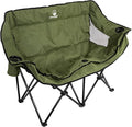 Double Camping Chair - Foldable Portable Couch with 2 Cupholders and Padded Seats - Two-Person Camp Chair with Carrying Bag by Wakeman Outdoor (Olive)