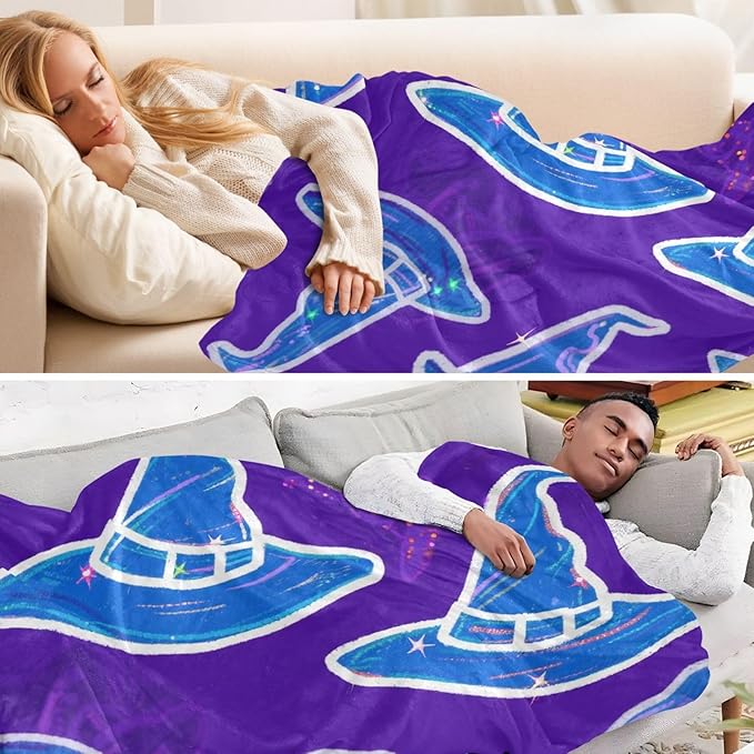 Soft Throw Blanket Happy Halloween Witch Hat Purple Couch Blankets 50x70