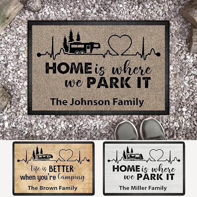 Personalized Home is Where We Park It Doormat - Custom Rv and Family Name Camping Door Mat RV Accessories for Inside 16 x 24 inches