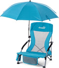 Lamberia Folding Beach Chair with Umbrella for Adults Portable Low Beach Chairs with 300lbs Capacity Lightweight Fodable Camping Chair for Travel Picnic Concert &amp Outdoor Activities Blue