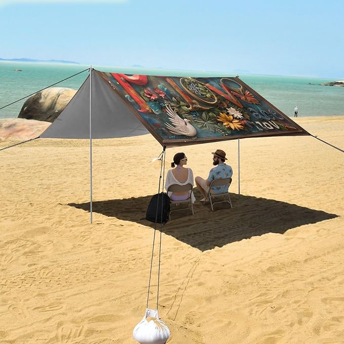ALAZA Peace and Love Dove Beach Tent Sun Shelter UPF50+ Protection Beach Shade Canopy w/ 4 Sandbags for Outdoor Camping Fishing Backyard Fun Picnic 10x9 ft