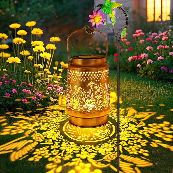 Solar Lanterns Outdoor Hummingbird Garden Decor Gifts for Women Mom Grandma Birthday Metal Hanging Solar Lights Waterproof with Shepherd Hook LED Decoration Outside for Garden Yard Patio Porch