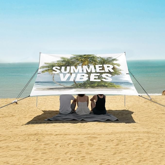 Bolaz Beach Canopy Tent Sun Shade9'×10.5' Large Family Beach Shade UPF50+- Outdoor Shade for Camping Trips FishingSummer Times9