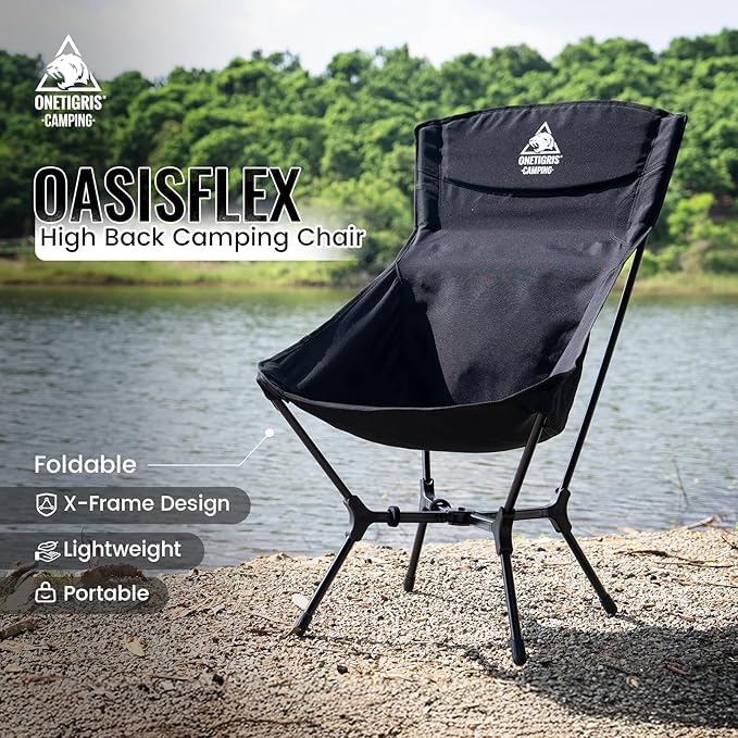 ONETIGRIS OasisFlex Camping ChairHigh Back Folding Chair with Carry BagGreat for CampingBeachPicnicParkLawnSports and Outdoor Events