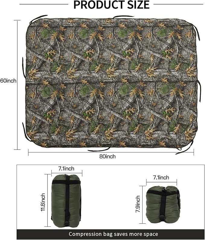 LOOGU Camo Blanket Waterproof Insulation Poncho Liner for Outdoor Camping Hiking Hunting Survival Backpacking Picnicking