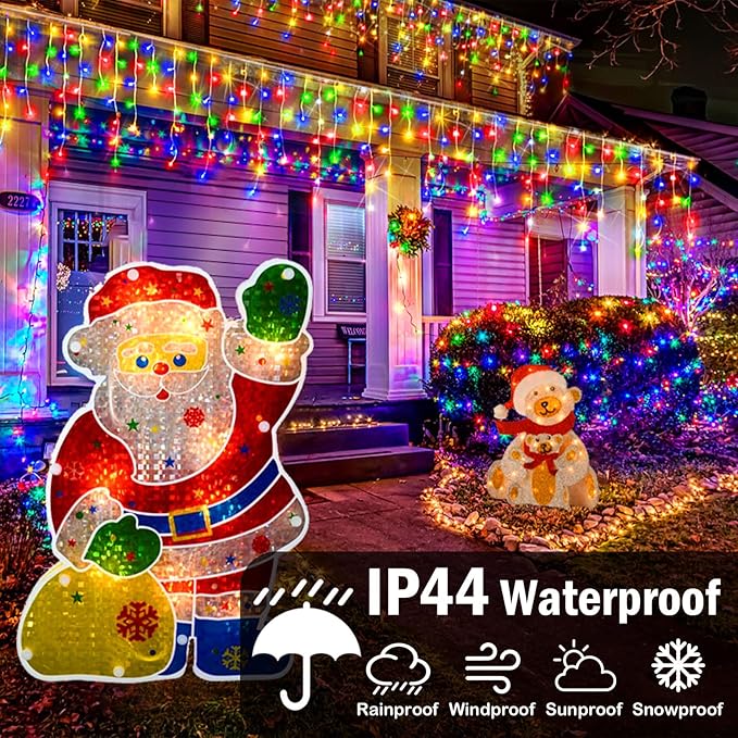 Hezbjiti Christmas Lights Decorations Outdoor 800 LED 65.6 FT 8 Modes 150 Drops Fairy String Curtain Lights for Christmas Decor Eaves Window Party Yard Garden Indoor (Multicolor)