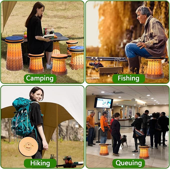 2026 Upgraded XXL Collapsible Stool with Thick Cushion19.7H-11.8D Telescoping Folding Stool for Adults More Sturdy Camping Stools with Load Capacity 1000lbs for OutdoorGardenFishingHiking