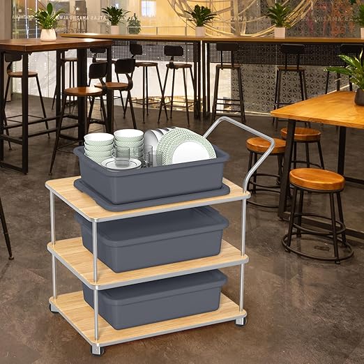 Rosebloom 13 L Small Bus Tubs with Lids Plastic Bus Tub Tote Box with Lid 3 Packs