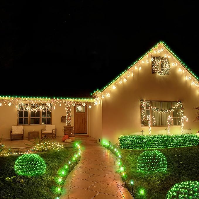 BlcTec Outdoor Christmas Lights 360 LED 9.8ft x 6.6ft Christmas Net Lights with 8 Modes UL Certified Timer Connectable Waterproof for Trees Bushes Shrub Yard Outdoor Xmas Decorations Green