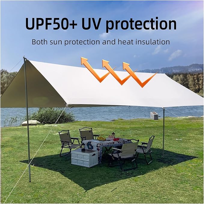 Compatible for Camping Tarp with 2 Poles Beach Sun Shade Windproof Design Larger Shelter Portable Tent Cover &amp Canopy Rain(Chocolate3 * 5M)