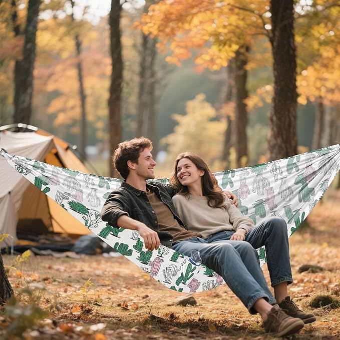 ALAZA Cactus Cacti Hand Drawn Camping Hammocks Single or 2 Person 500 lbs Portable Parachute Travel Hammock w/Tree Straps for Hiking Backpacking Indoor Outdoor