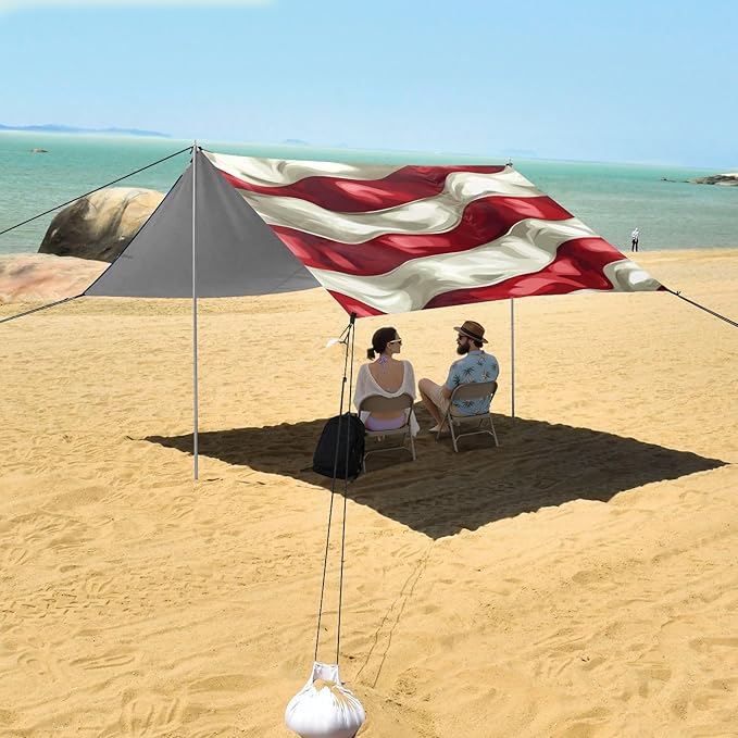 Beach Tent Sun Shelter Flag Fluttering in The Wind Lightweight &amp Easy Setup Beach Shade Canopy for Camping Fishing