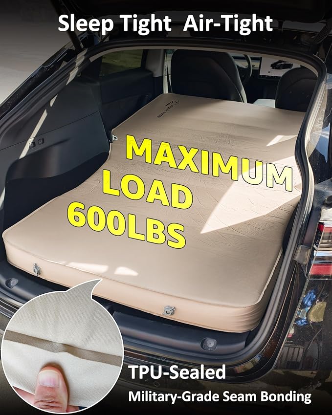 Self-Inflating Camping Mattress for Tesla Model Y &amp SUV 4 Thick Foam Sleeping Pad with 9.3 R-Value 600lbs Max Weight Portable Air Pump Included for Travel Road Trip &amp Camping