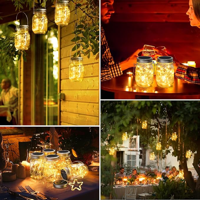 Mlambert Mason Jar Solar Lights -30 LED 6 Pack Hanging Solar Lanterns Outdoor Waterproof Fairy Lights for Patio Garden Warm White