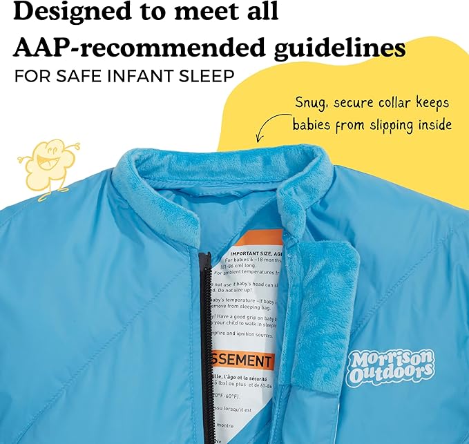 Morrison Outdoors Little Mo 40° Baby Sleeping Bag (6-18 Months) The Camping Sleeping Bag for Babies and Toddlers with Adjustable Open-and-Close Cuffs and Thick Lofty Insulation.