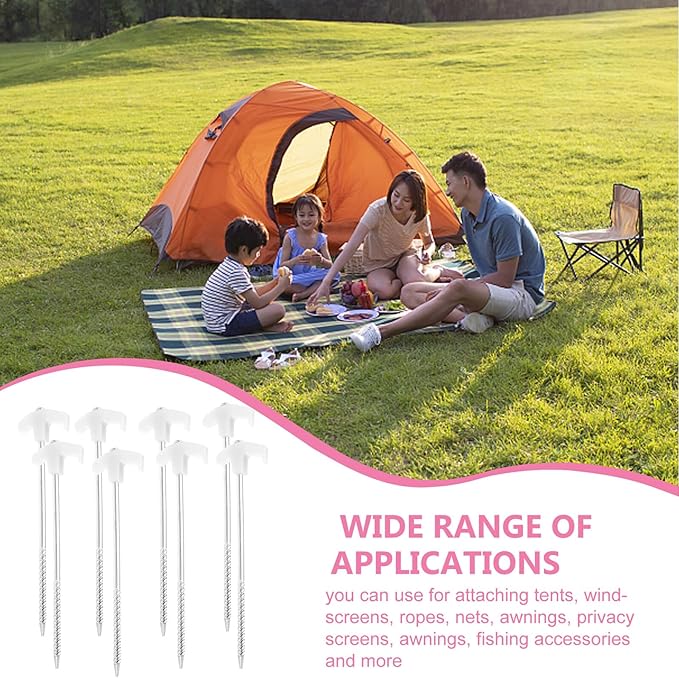 TEHAUX 8pcs Orange Sand Camping Tent Stakes Heavy Duty Tent Pegs with Night Glow for Outdoor Camping and Hiking Shelter Anchors