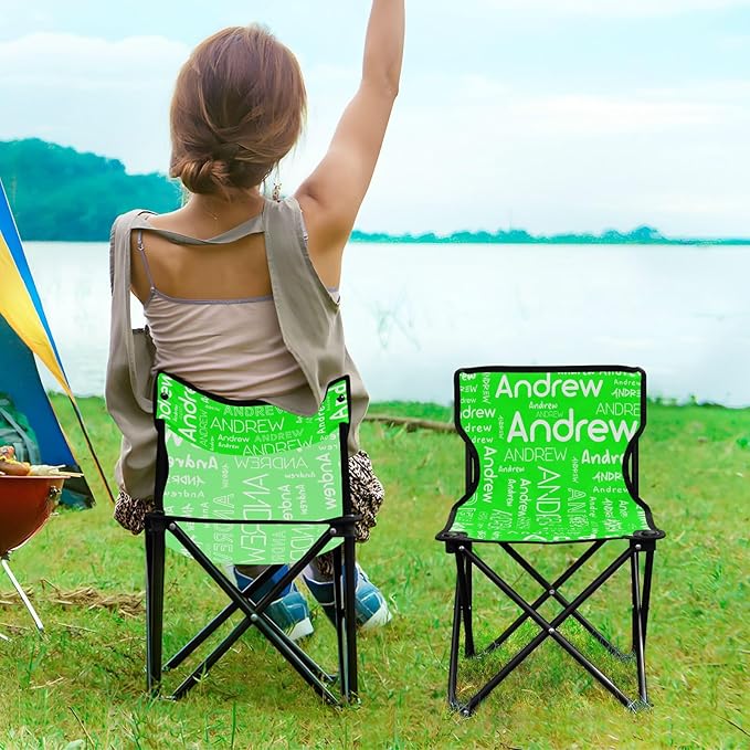 Lime Custom Folding Camping Chair for Teen Child Personalized Name 14.6×14.6in Portable Outdoor Chair with Carry Bag for Beach Picnic Barbeques