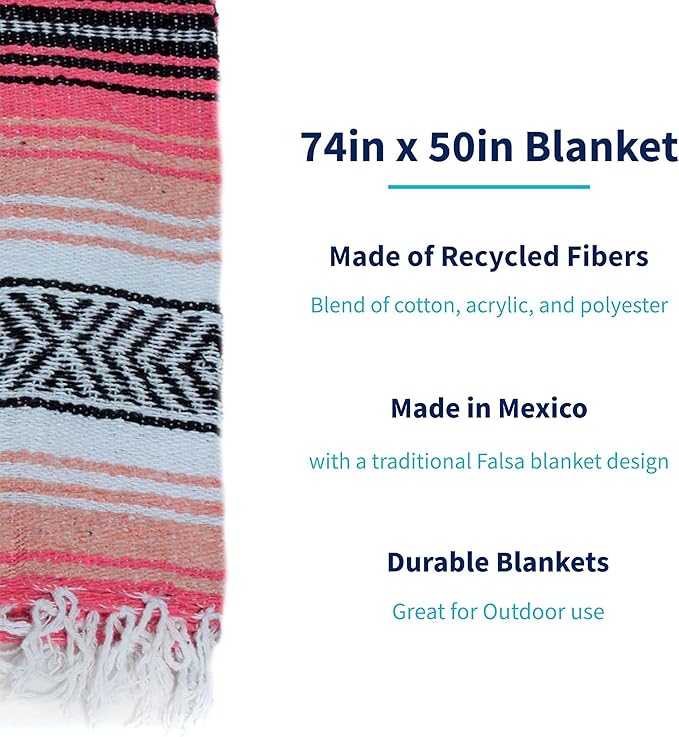 La Montana Mexican Blankets and Throws 4 Pack 74x50 - Made in Mexico Lightweight Yoga Blanket for Schools Studios Outdoors Camping Picnic Decor - Machine Washable Coral/Melon/White