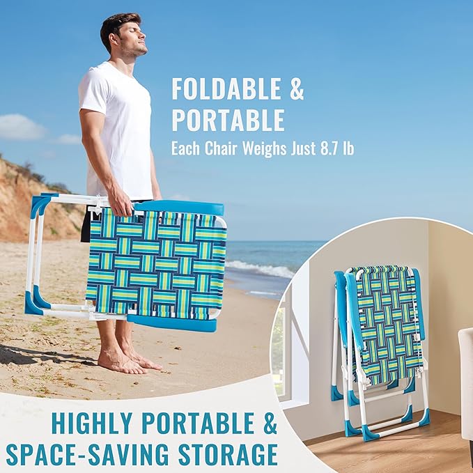 Yaheetech Set of 2 Outdoor Beach Camping Chair Folding Lawn Chair with Armrests for Adults Portable Robust Iron Frame Chairs for Patio Backyard Poolside Green