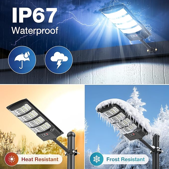 Solar Lights Outdoor Waterproof–6500K LED Street Lights with Motion Sensor &amp Remote Dusk to Dawn Flood Lights Wide Angle Illumination Solar Parking Lot Lights for Yard Patio Garage (4 Pack)