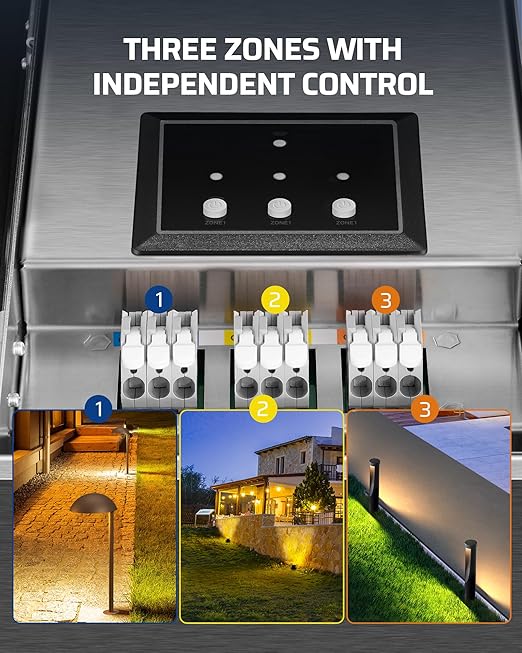 DEWENWILS 300W Wi-Fi Low Voltage Landscape Transformer with 3 Zones 2.4GHz Smart Low Voltage Transformer 120V AC to 12V/14V AC Landscape Lighting Transformer for Outdoor Lights LED Lights