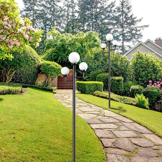 Lightdot 79 Modern Stable Post Lights Outdoor 3-Heads Street Pole Lights IP65 Waterproof Heavy-Duty Aluminum Lamp Posts Outdoor Lighting with 3Pcs 3000K LED Bulbs for Driveway/Garden/Yard