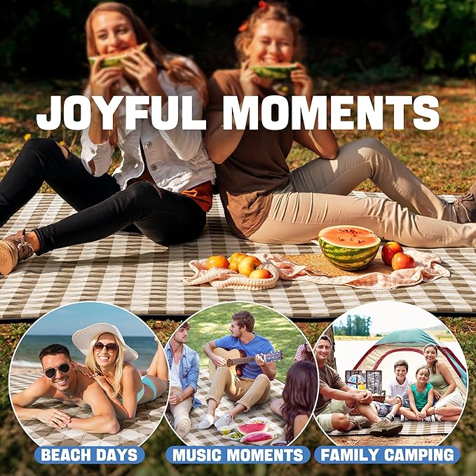 TigeJoy Extra Large Picnic Blanket Waterproof Foldable 60''x80'' Outdoor Picnic Mat Beach Blanket Sandproof for Park Grass Travel Hiking Camping Essentials Gingham Picnic Blanket