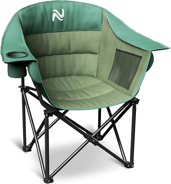 NAIZEA Padded Camping Chair Outdoor Folding Chair Portable Heavy Duty Arm Chairs with Side Pockets Cup Holder for Beach Lawn Picnic Fishing Backpacking