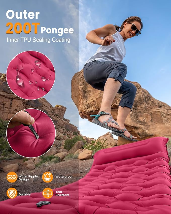 Camping Sleeping Pad5.9 Inch Thick Camping Mat with Built in Pillow and Foot PumpSelf Inflating Sleeping Pad for Camping Backpacking（Green