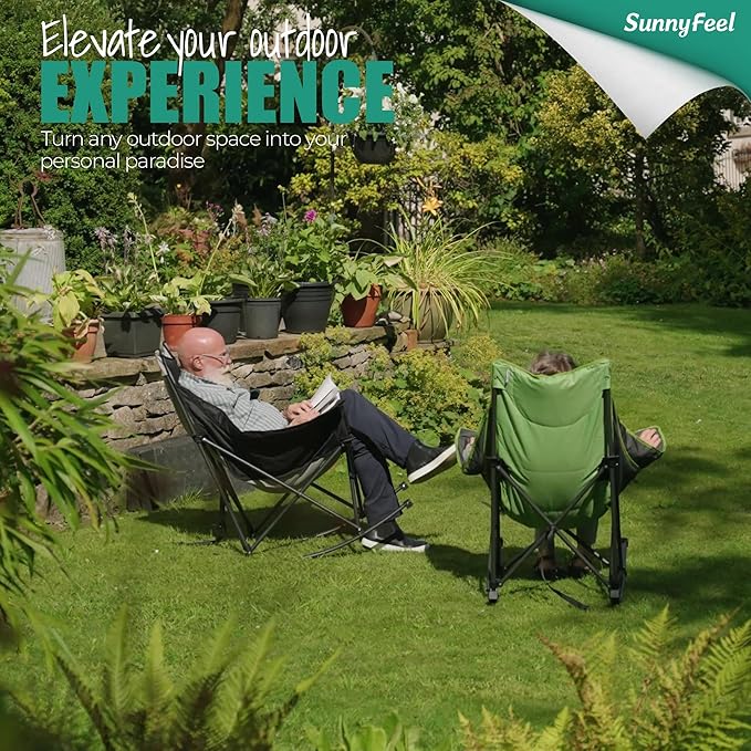 SUNNYFEEL Oversized Rocking Camping Chair 2 Pack Fully Padded Patio Chair with Side Pocket High Back Portable Lawn Recliner with Carry Bag Outdoor Rocker Camp Chairs for Adults Heavy Duty 500 LBS