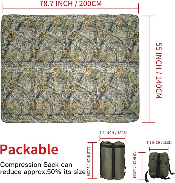 LOOGU Camo Blanket Waterproof Insulation Poncho Liner for Outdoor Camping Hiking Hunting Survival Backpacking Picnicking