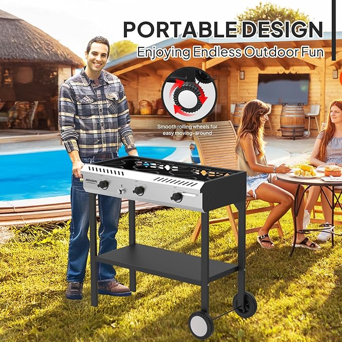 ROVSUN 3 Burner Outdoor Propane Burner with Ignition &amp Regulator 225000 BTU Powerful &amp Portable Gas Stove Outdoor Stand Cooker for Backyard Patio Cooking Home Camping Brewing Canning Turkey