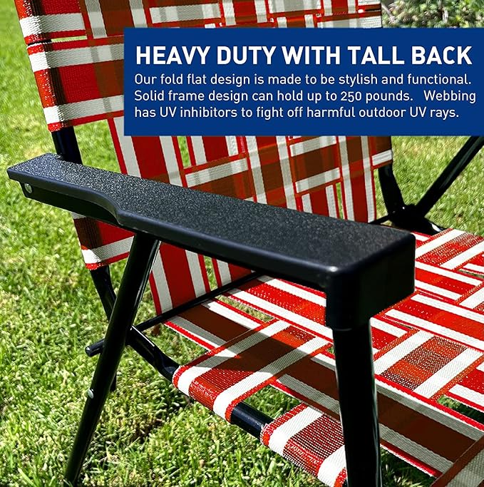 Web Chair – Lightweight &amp Portable – Retro Style Lawn Chair – High Back Design - Outdoor Chair for Backyard Camping Sporting Events Concerts Football Games – Easy Folding (Red) 2 Pack
