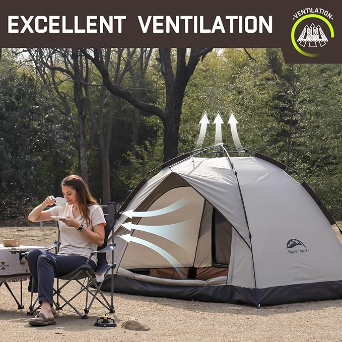 Happy Travel 1/2/3/4 Person Camping Tent Instant Easy Pop Up Tents for CampingAutomatic Waterproof Family Camping Tent Easy Set Up TentPortable Windproof Dome Tent for Camping Hiking &amp Traveli