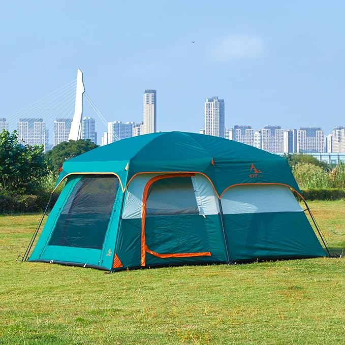 KTT Large Tent 8-10-12 PersonFamily Cabin Tents2 Rooms2 Doors and 4 Windows with MeshStraight WallWaterproofDouble LayerBig Tents for OutdoorPicnicCampingFamily Gathering