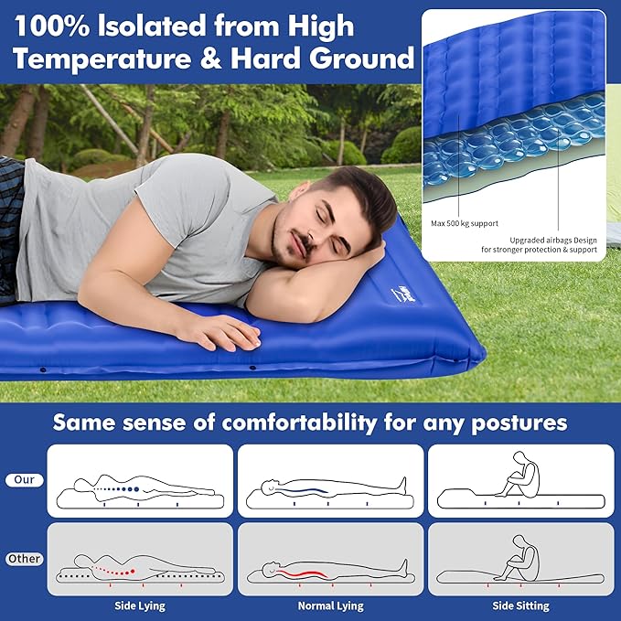 HiiPeak Ultralight Inflatable Sleeping Mat with Built-in Foot Pump &amp Pillow Compact Air Mattress for Backpacking Hiking (Light Blue)